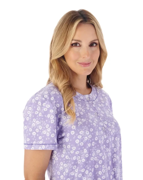 Slenderella Pyjamas | Floral Print Short Sleeve Pyjamas - Purple