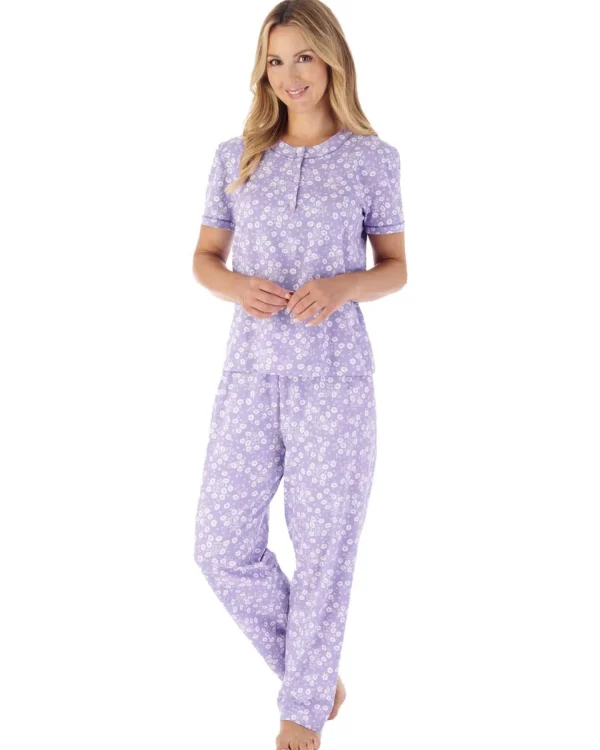 Slenderella Pyjamas | Floral Print Short Sleeve Pyjamas - Purple