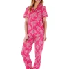 Slenderella Pyjamas | Floral Tailored Woven Pyjamas - Raspberry