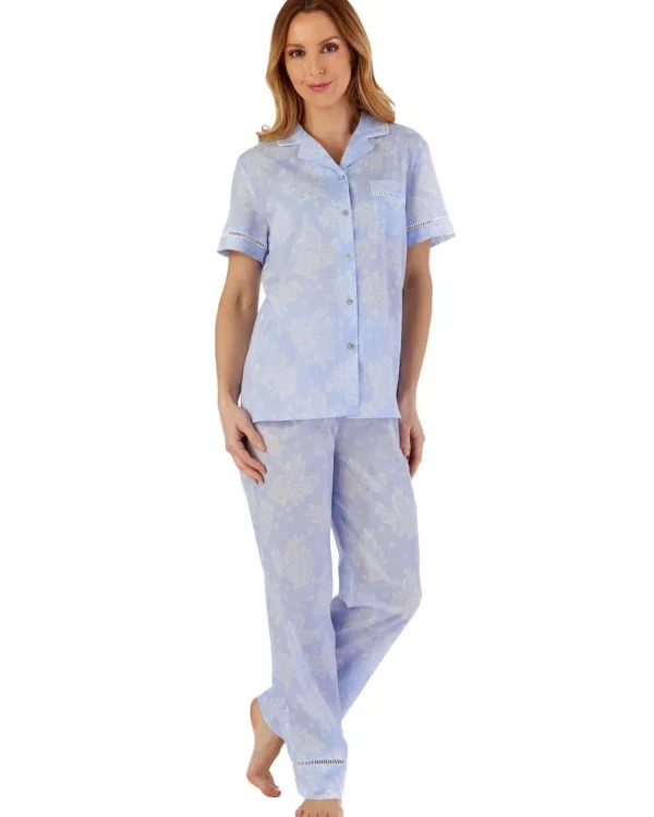 Slenderella Pyjamas | Floral Tailored Woven Pyjamas - Blue