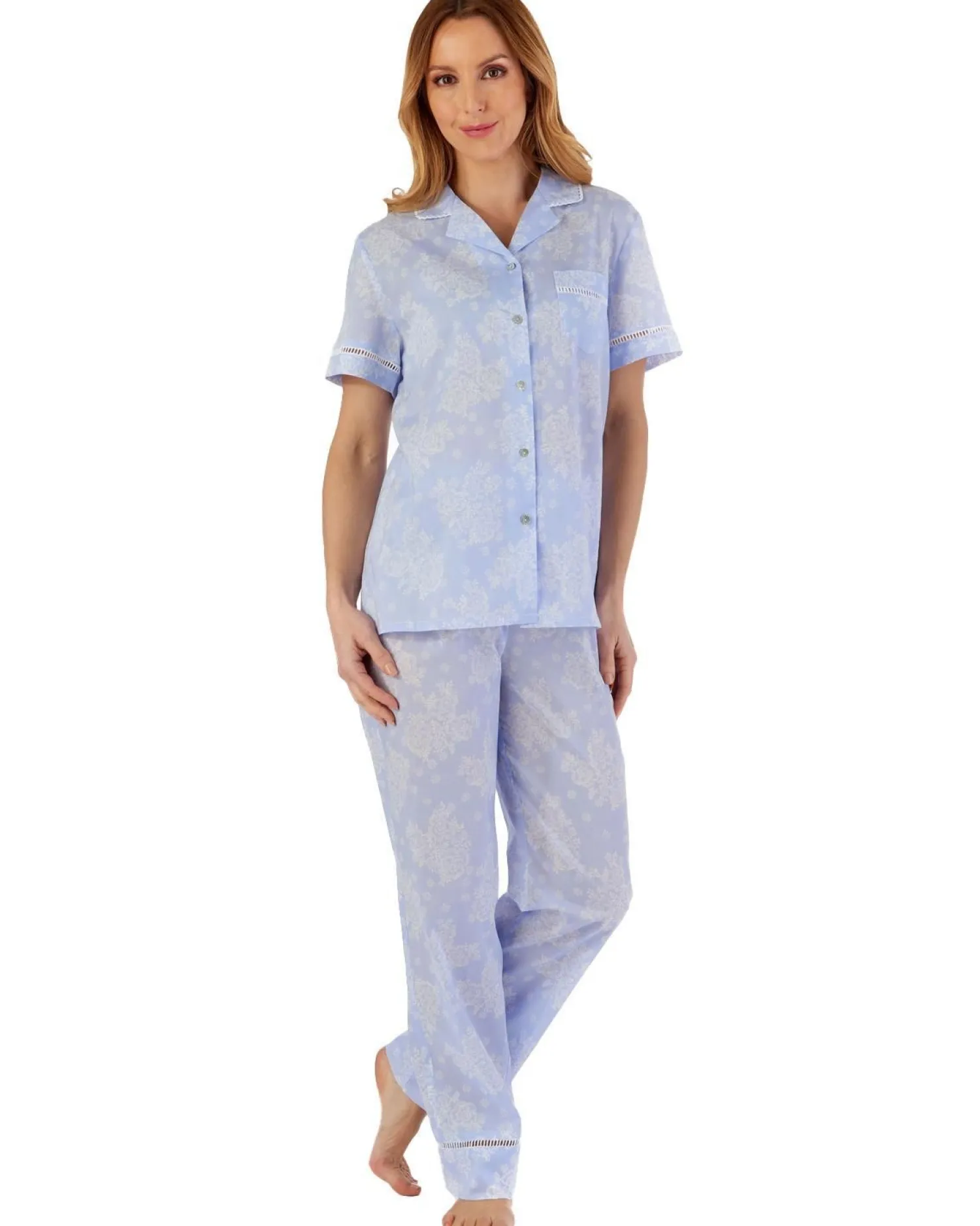 slenderella_floral_tailor_0.webp Slenderella Pyjamas | Floral Tailored Woven Pyjamas - Blue