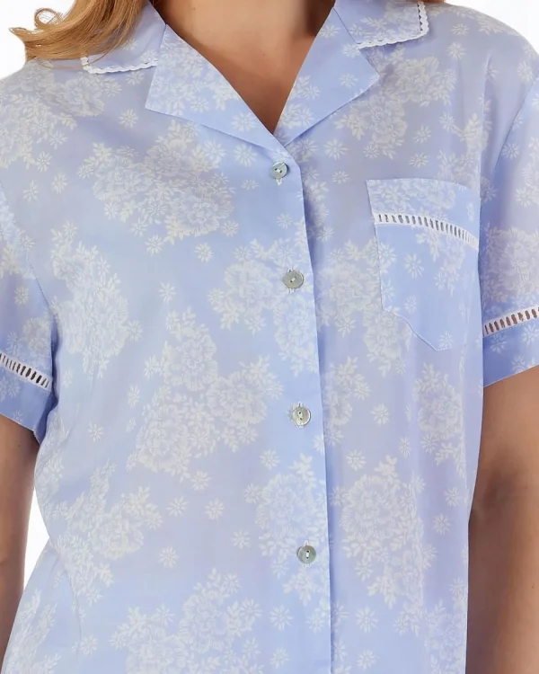 Slenderella Pyjamas | Floral Tailored Woven Pyjamas - Blue