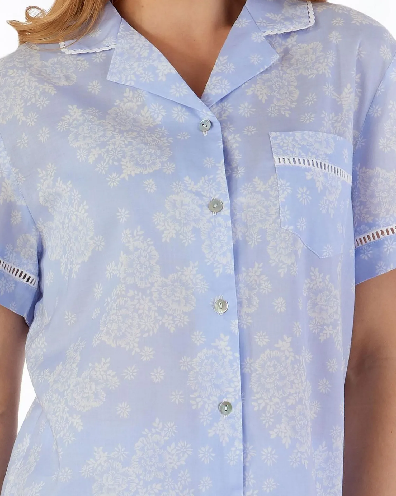 slenderella_floral_tailor_1.webp Slenderella Pyjamas | Floral Tailored Woven Pyjamas - Blue