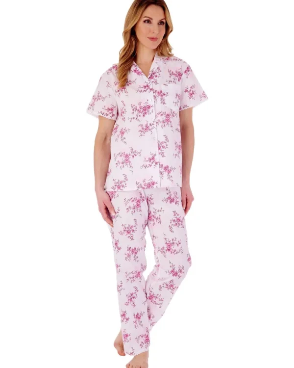Slenderella Pyjamas | Floral Woven Pyjamas - Pink