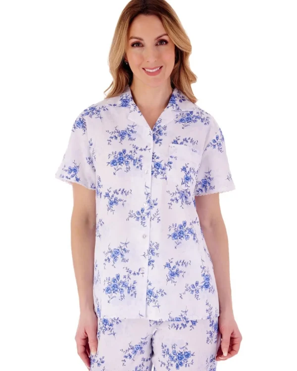 Slenderella Pyjamas | Floral Woven Pyjamas - Blue