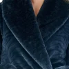 Slenderella Dressing Gowns | Fur Collar Embossed Wrap Dressing Gown - Petrol