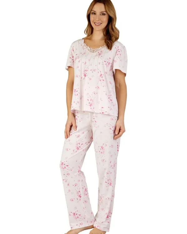 Slenderella Pyjamas | Large Pastel Print Tailored Pyjamas - Pink