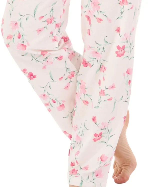 Slenderella Pyjamas | Long Sleeve Jersey Button Pyjamas - Ivory