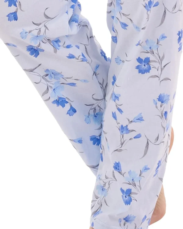 Slenderella Pyjamas | Long Sleeve Jersey Button Pyjamas - Blue