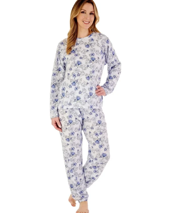 Slenderella Pyjamas | Long Sleeve Modern Floral Jersey Pyjamas - Blue