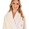 Slenderella Dressing Gowns | Luxury Flannel Fleece Long Robe - Cream