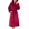 Slenderella Dressing Gowns | Luxury Flannel Fleece Hooded Robe - Raspberry