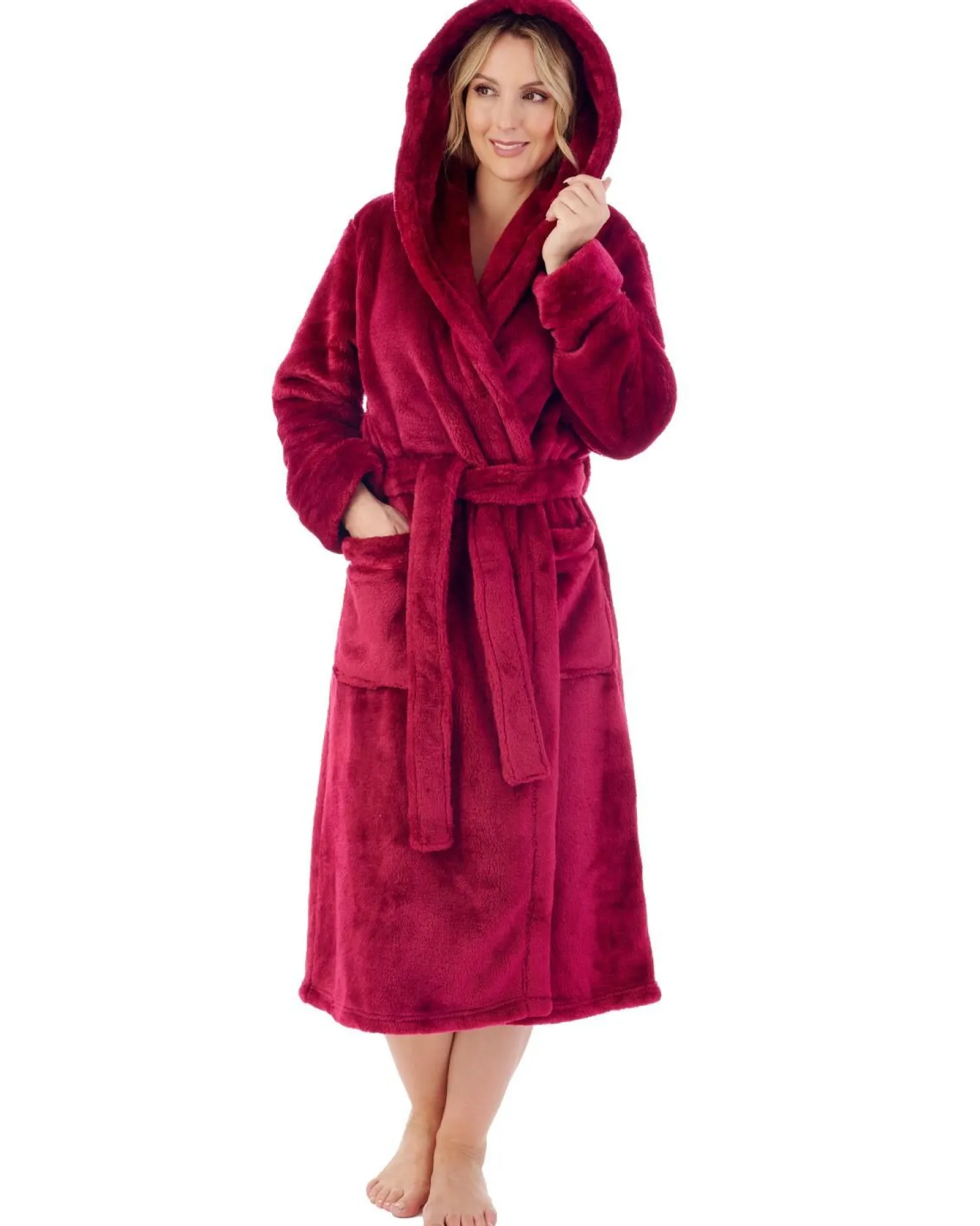 slenderella_luxury_flanne_0-4.webp Slenderella Dressing Gowns | Luxury Flannel Fleece Hooded Robe - Raspberry