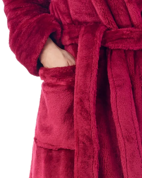 Slenderella Dressing Gowns | Luxury Flannel Fleece Hooded Robe - Raspberry