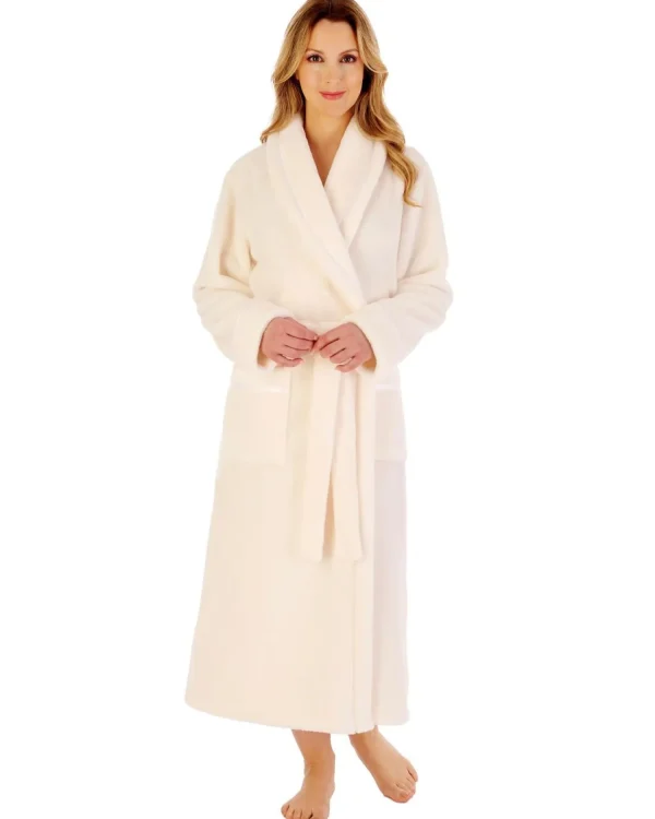 Slenderella Dressing Gowns | Luxury Flannel Fleece Long Robe - Cream