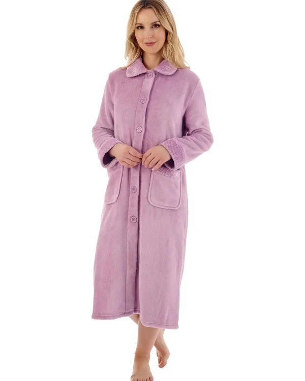 Slenderella Dressing Gowns | Mini Waffle Button Dressing Gown - Heather