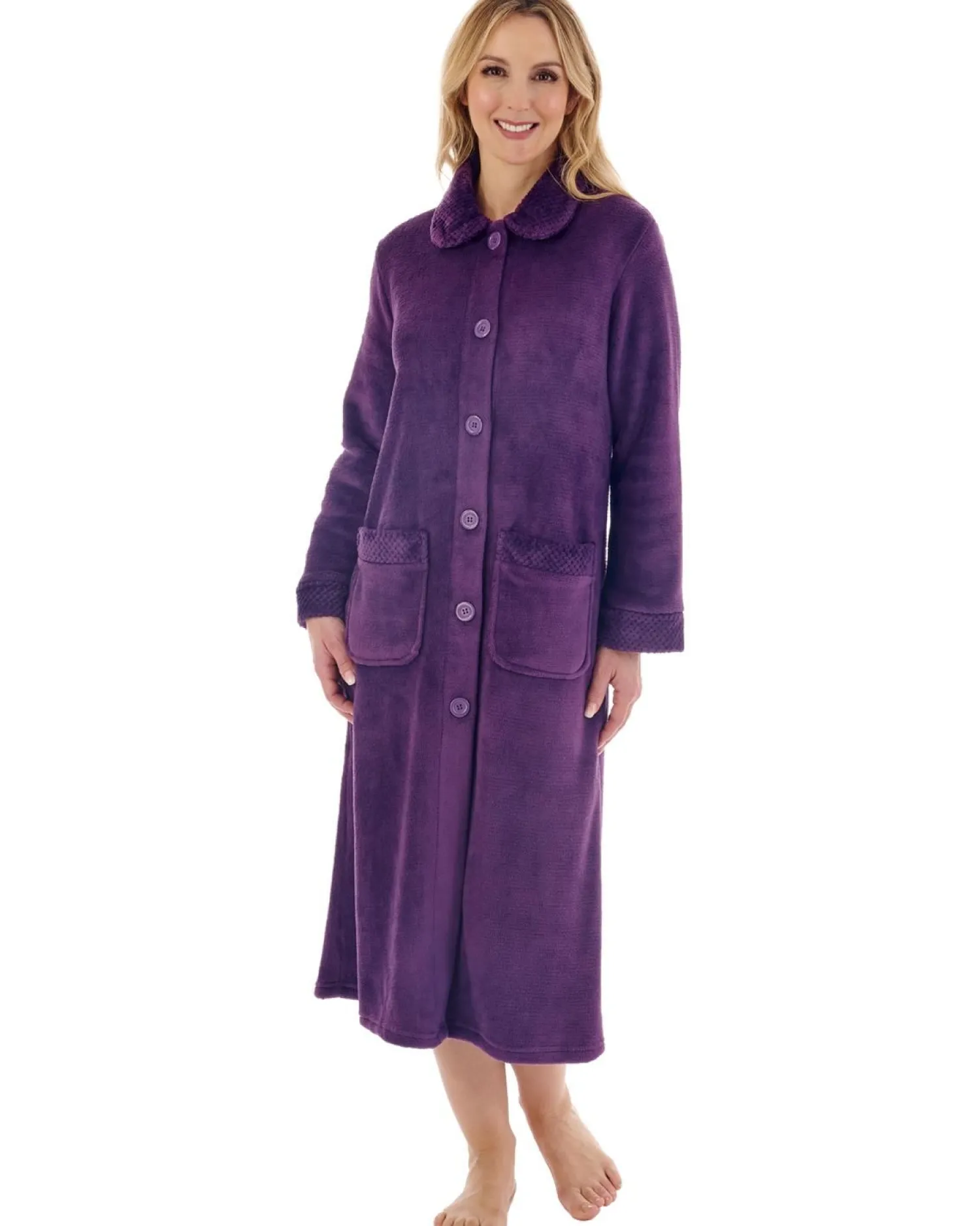 slenderella_mini_waffle_b_1-8.webp Slenderella Dressing Gowns | Mini Waffle Button Dressing Gown - Plum