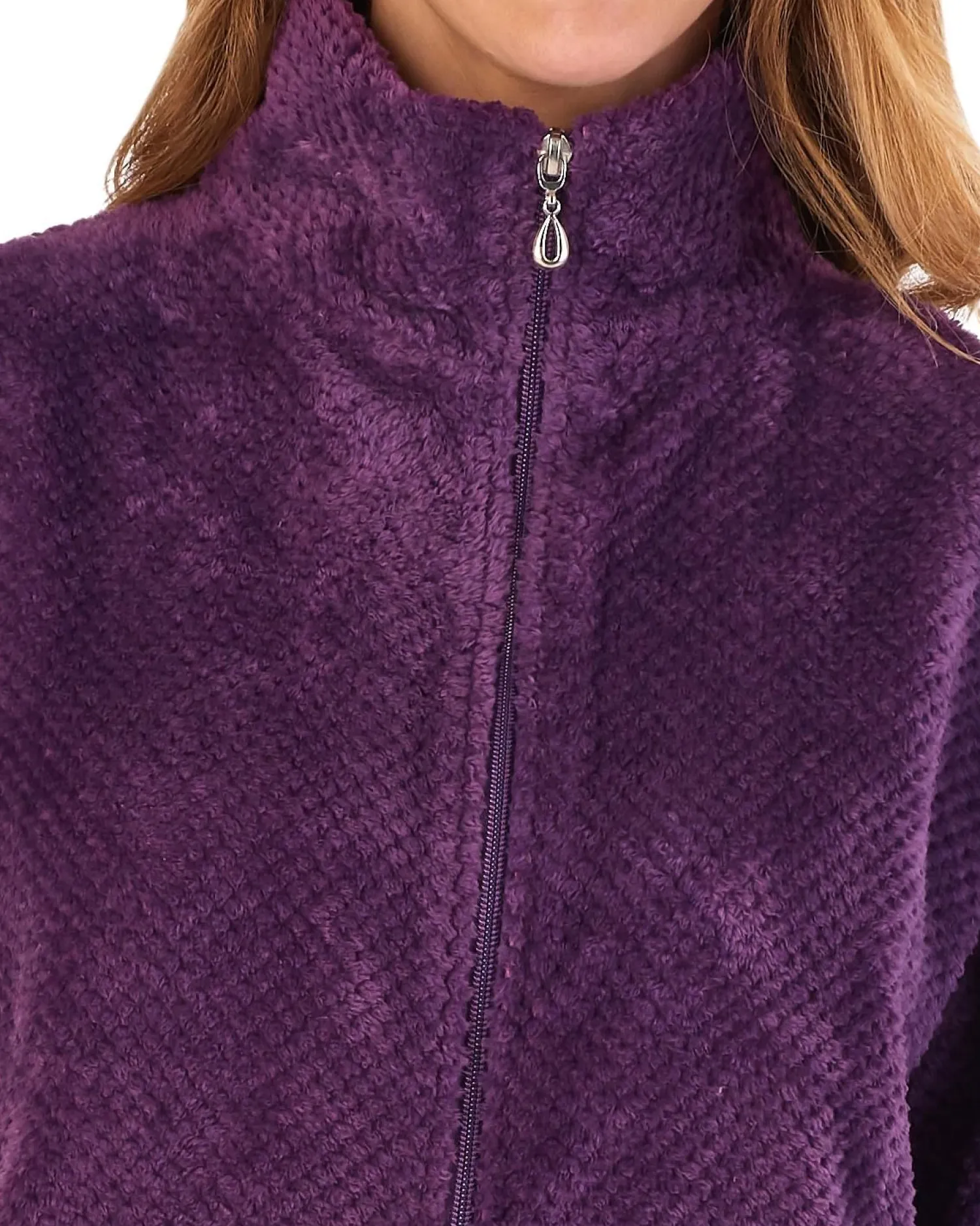 slenderella_mini_waffle_z_0-2.webp Slenderella Pyjamas | Mini Waffle Zip Up Fleece Pyjamas - Plum