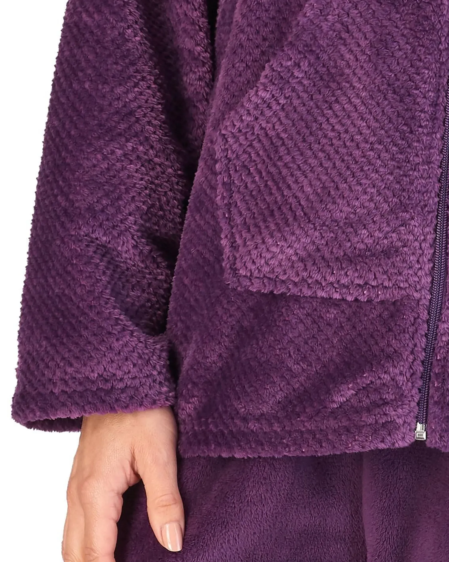 slenderella_mini_waffle_z_2-2.webp Slenderella Pyjamas | Mini Waffle Zip Up Fleece Pyjamas - Plum