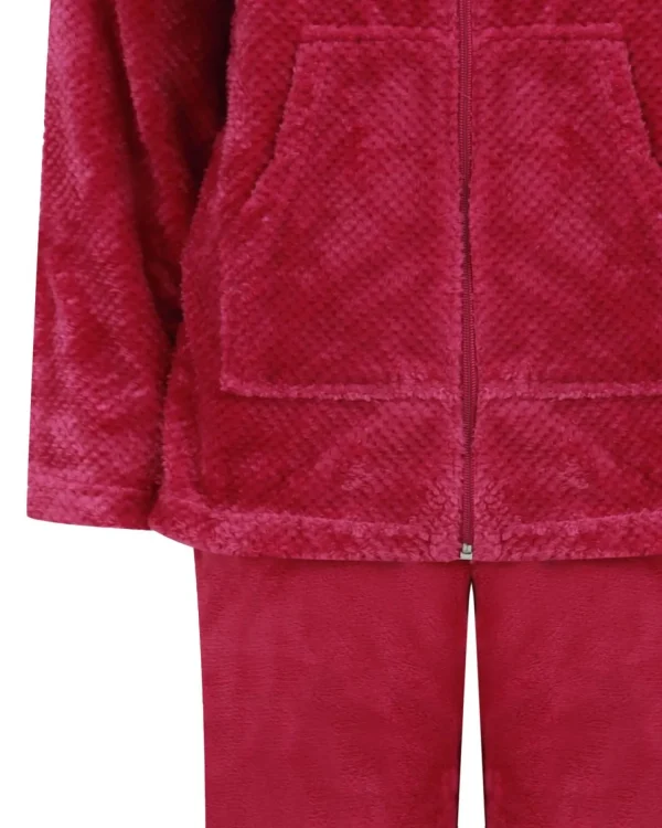 Slenderella Pyjamas | Mini Waffle Zip Up Fleece Pyjamas - Raspberry