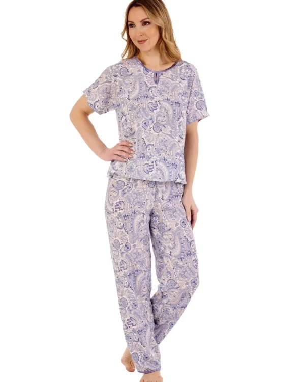 Slenderella Pyjamas | Paisley Print Cap Sleeve Pyjamas - Blue