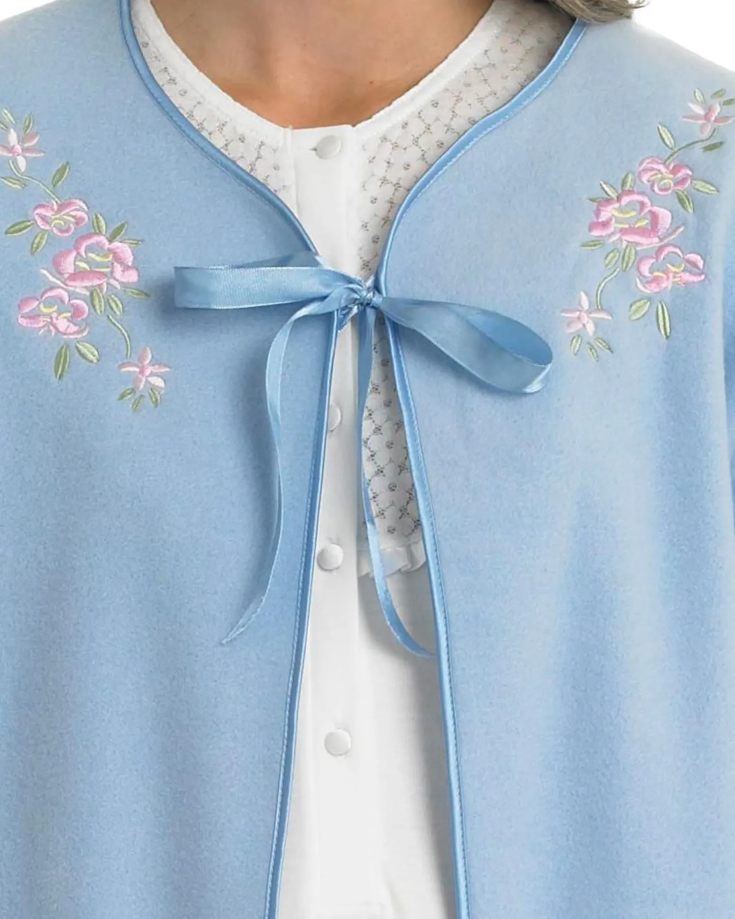 slenderella_polar_fleece__0-1.webp Slenderella Dressing Gowns | Polar Fleece Ribbon Tie Bed Jacket - Blue