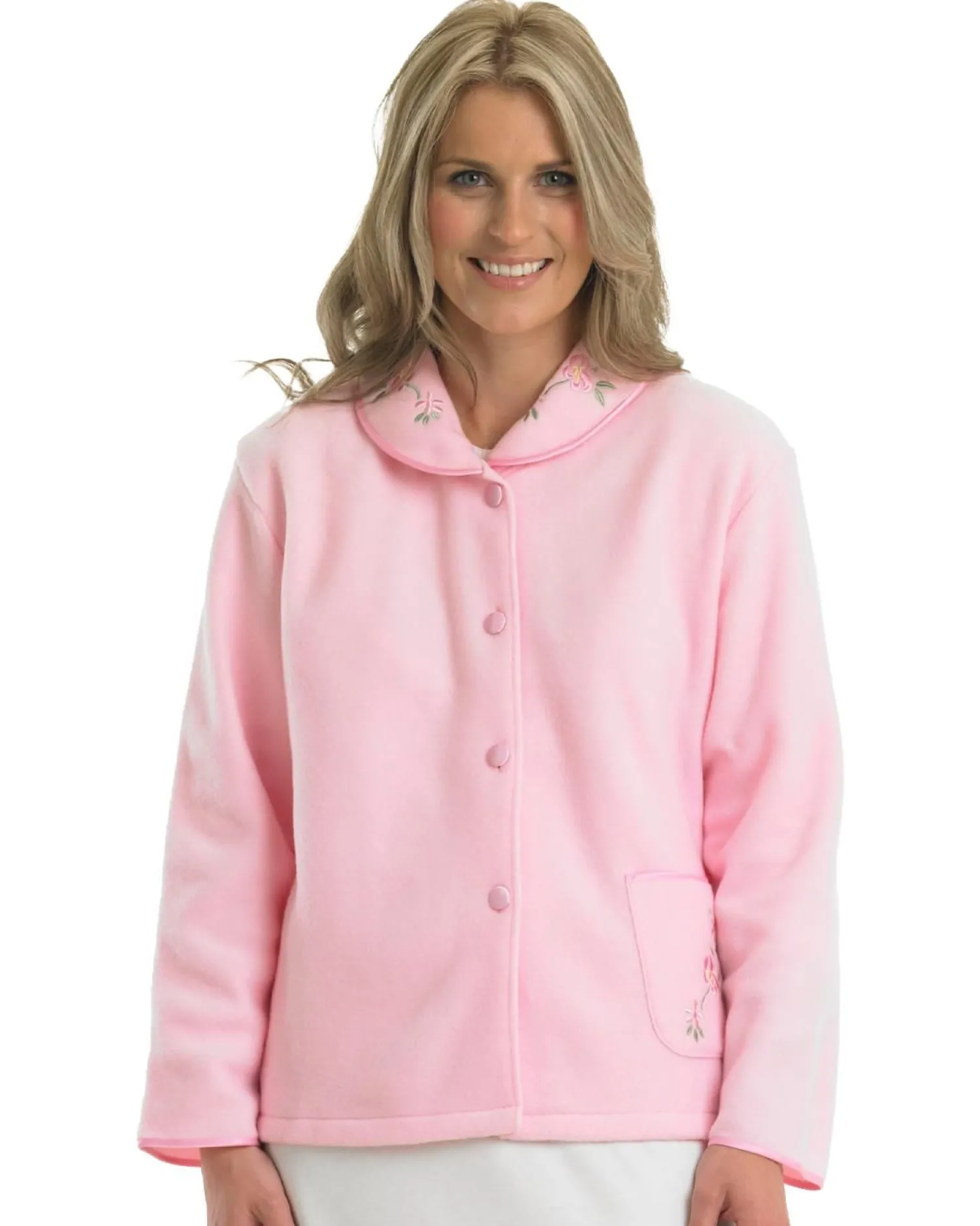slenderella_polar_fleece__1.webp Slenderella Dressing Gowns | Polar Fleece Button Bed Jacket - Pink