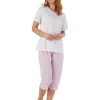 Slenderella Pyjamas | Seersucker Cropped Pyjamas - Pink
