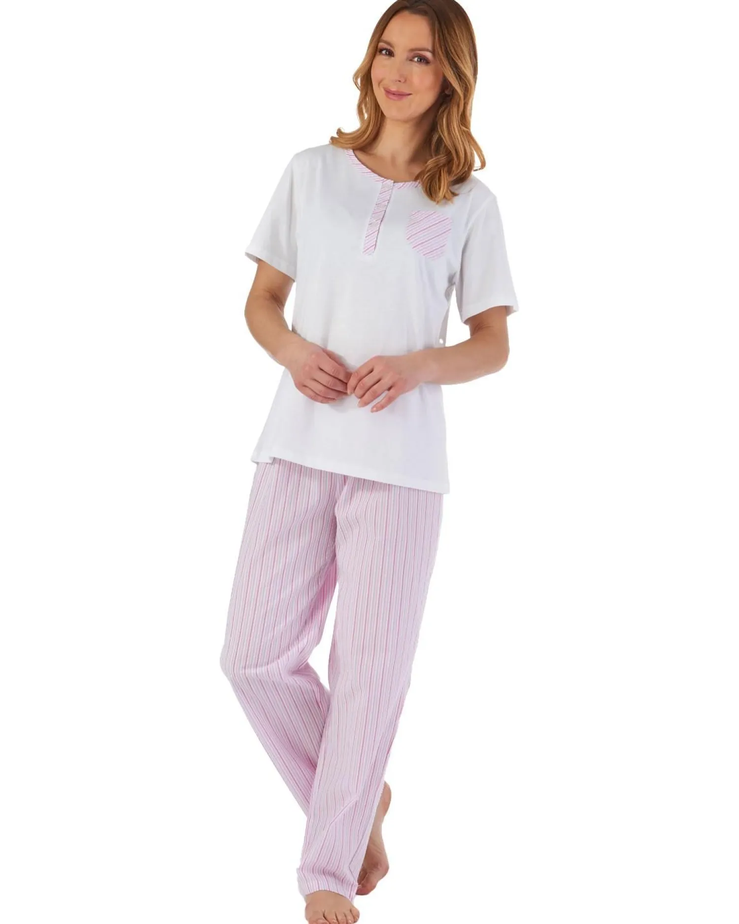 slenderella_seersucker_lo_1.webp Slenderella Pyjamas | Seersucker Long Pyjamas - Pink