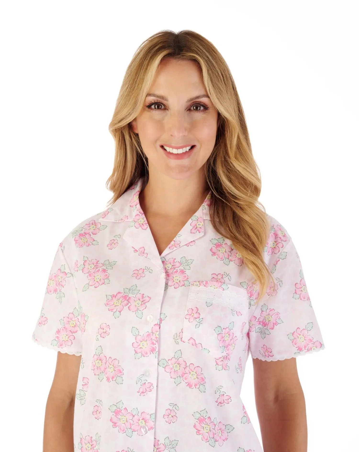 slenderella_shadow_leaf_f_2.webp Slenderella Pyjamas | Shadow Leaf Floral Button Cotton Pyjamas - Pink