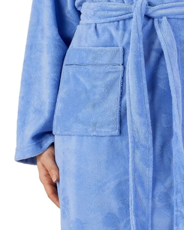 Slenderella Dressing Gowns | Shawl Collar Floral Embossed Gown - Blue