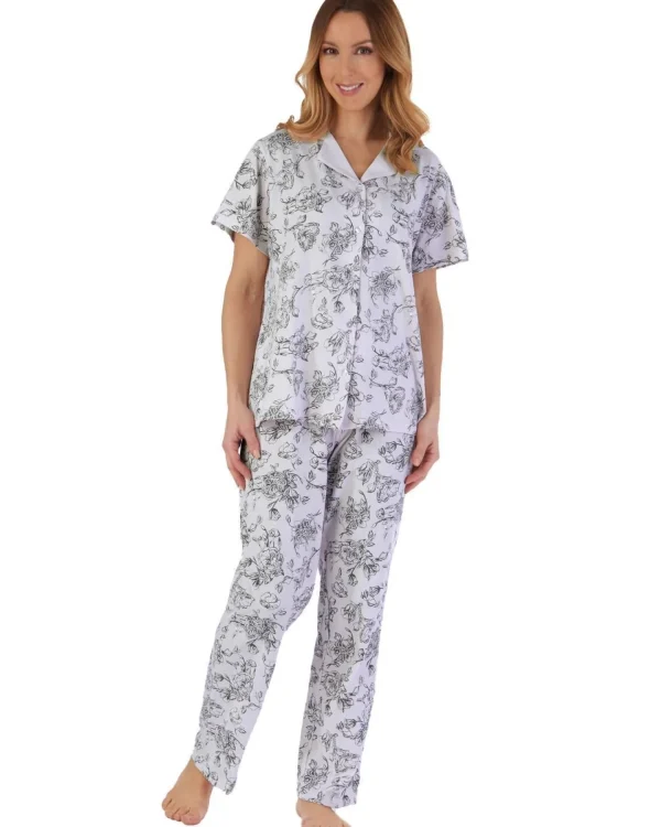 Slenderella Pyjamas | Sketch Floral Tailored Pyjamas - Grey