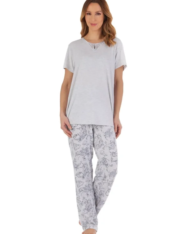 Slenderella Pyjamas | Sketch Floral Long Pyjamas - Grey