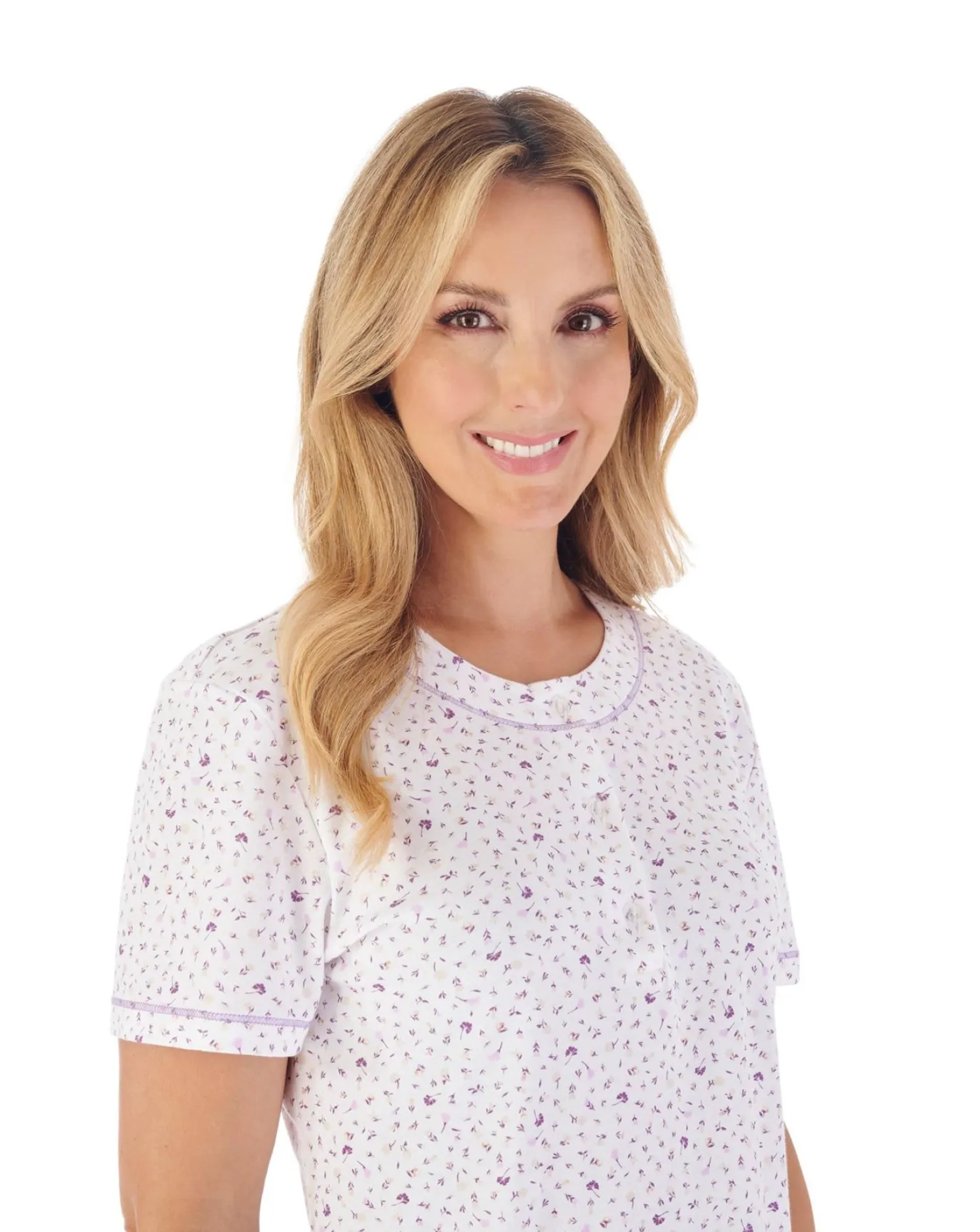 slenderella_small_ditsy_p_0.webp Slenderella Pyjamas | Small Ditsy Print Short Sleeve Pyjamas - Ivory