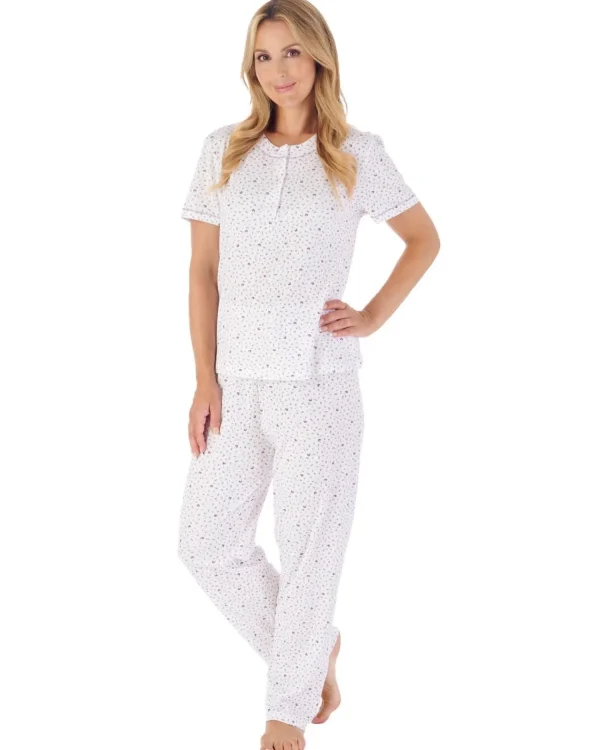 Slenderella Pyjamas | Small Ditsy Print Short Sleeve Pyjamas - Ivory