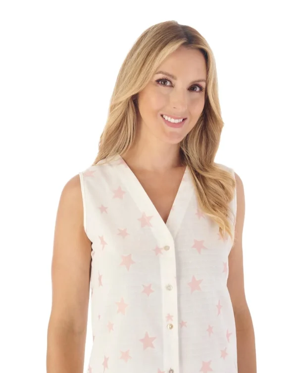 Slenderella Pyjamas | Star Print Long Button Pyjamas - Pink