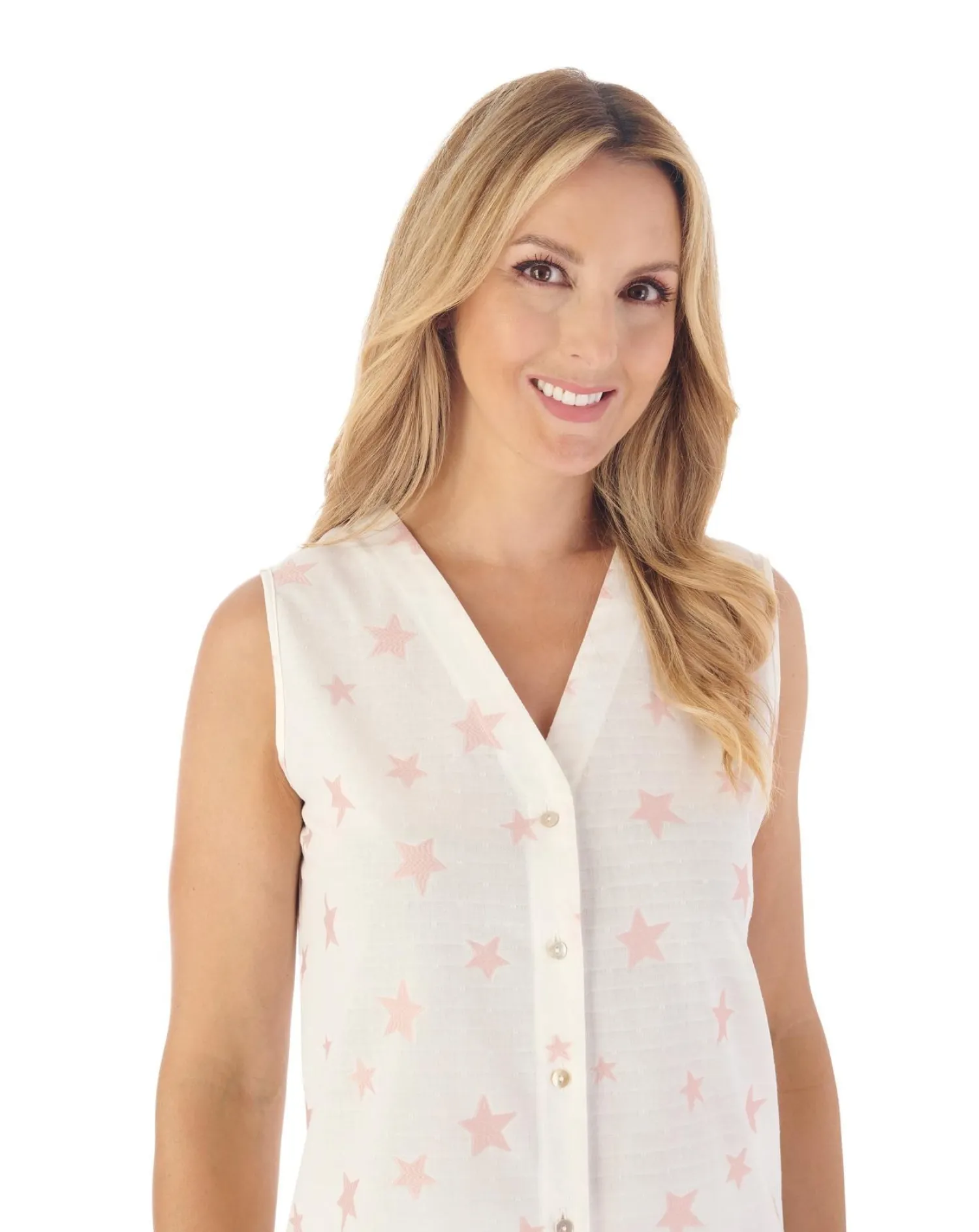 slenderella_star_print_lo_0-1.webp Slenderella Pyjamas | Star Print Long Button Pyjamas - Pink