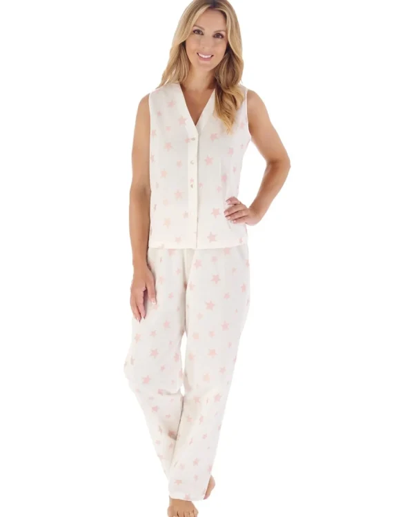 Slenderella Pyjamas | Star Print Long Button Pyjamas - Pink