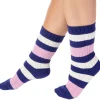 Slenderella Socks | Striped Rib Bed Socks - Navy
