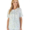 Slenderella Pyjamas | Trailing Floral Short Sleeve Button Pyjamas - Blue