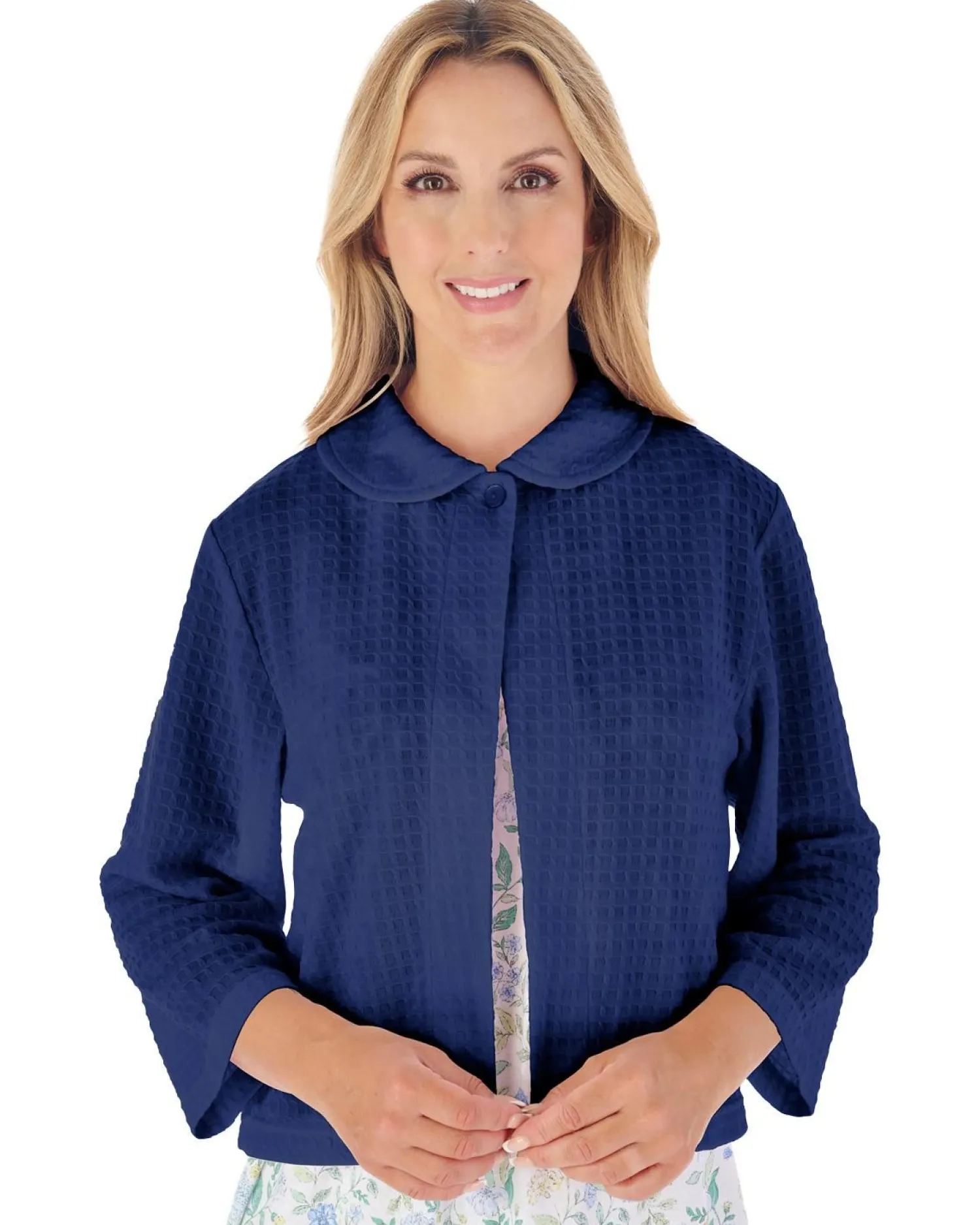 slenderella_waffle_button_0.webp Slenderella Dressing Gowns | Waffle Button Bed Jacket - Navy