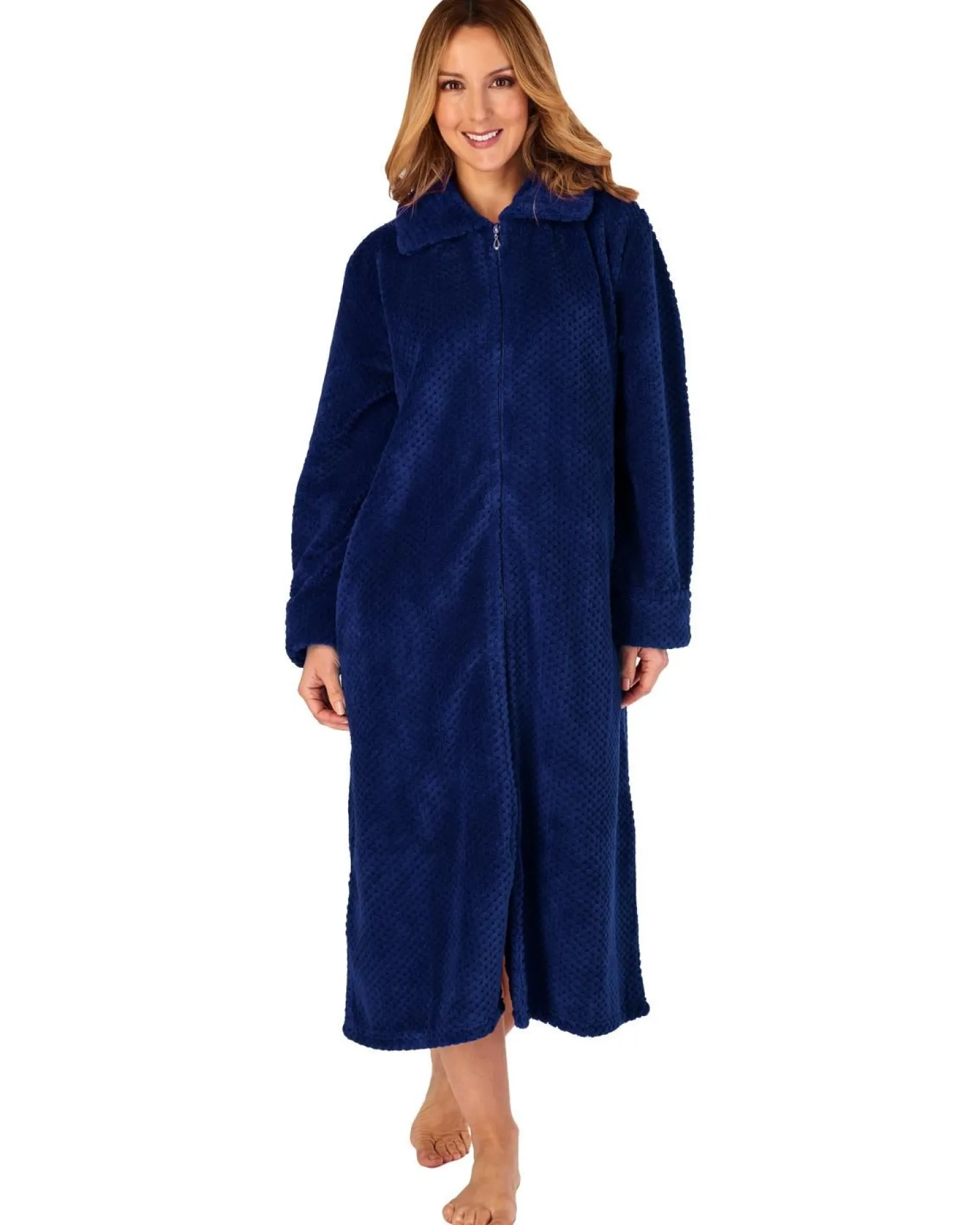 slenderella_waffle_fleece_1-1.webp Slenderella Dressing Gowns | Waffle Fleece Zip Dressing Gown - Navy