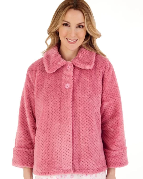 Slenderella Dressing Gowns | Waffle Fleece Button Bed Jacket - Pink