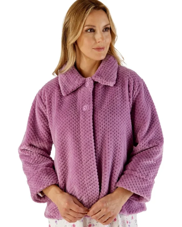 Slenderella Dressing Gowns | Waffle Fleece Button Bed Jacket - Heather