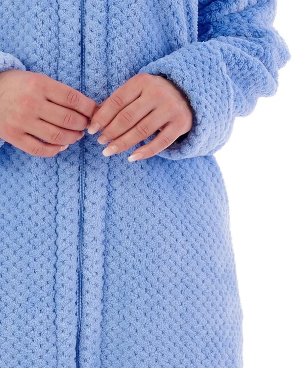 Slenderella Dressing Gowns | Waffle Fleece Zip Dressing Gown - Blue
