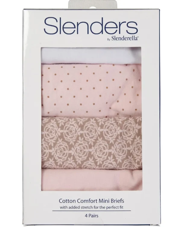 Slenderella Knickers | Slenders By 4 Pack Cotton Mini Brief - Pink