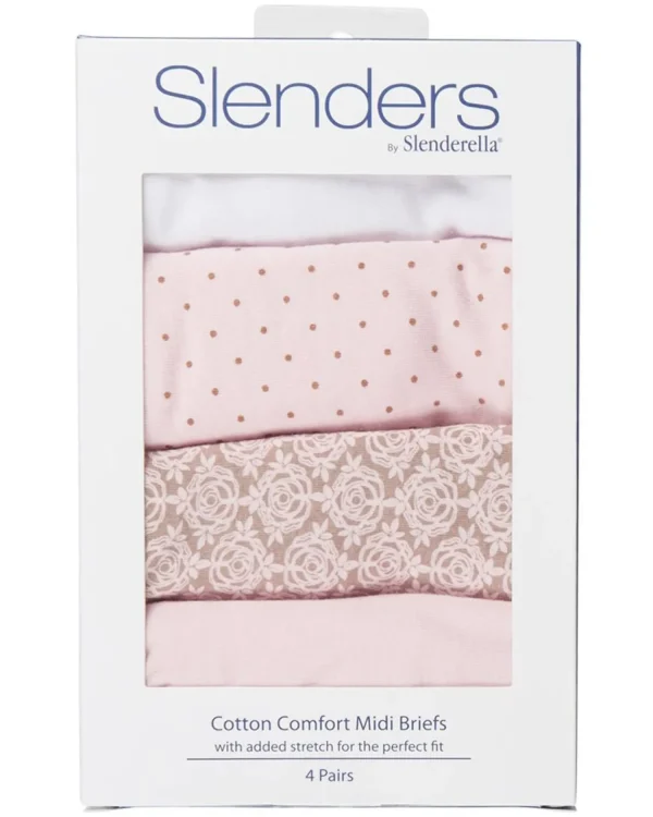 Slenderella Knickers | Slenders By 4 Pack Cotton Midi Brief - Pink