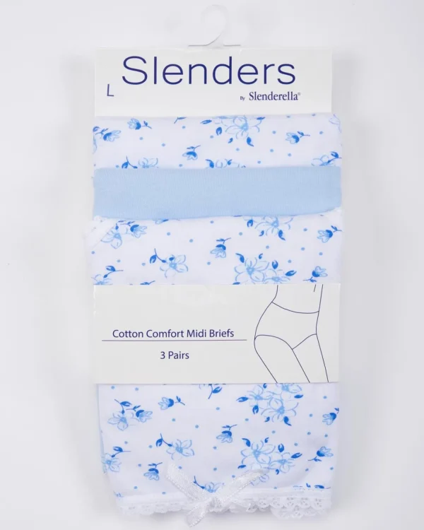 Slenderella Knickers | Slenders By 3 Pack Cotton Midi Brief - Blue