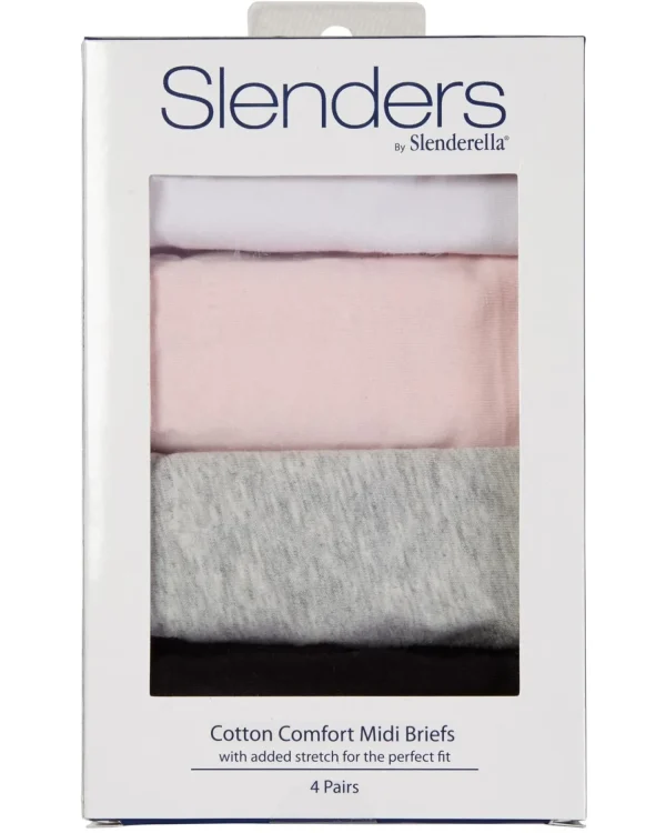 Slenderella Knickers | Slenders By 4 Pack Cotton Midi Brief - Assorted