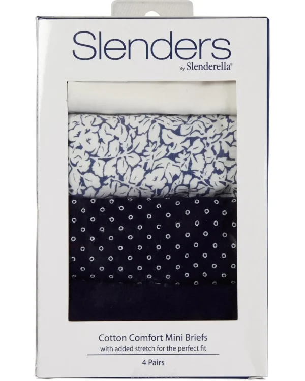 Slenderella Knickers | Slenders By 4 Pack Cotton Mini Brief - Navy
